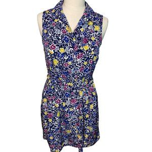 Banana Republic Floral Shirt Dress Womens 6 Sleeveless Belted Button Blue
